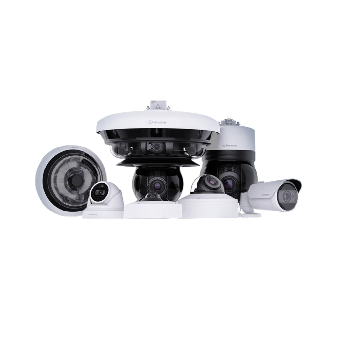 Enterprise video surveillance cameras including dome, bullet, and panoramic security cameras supporting high-resolution monitoring and advanced video analytics for facility security