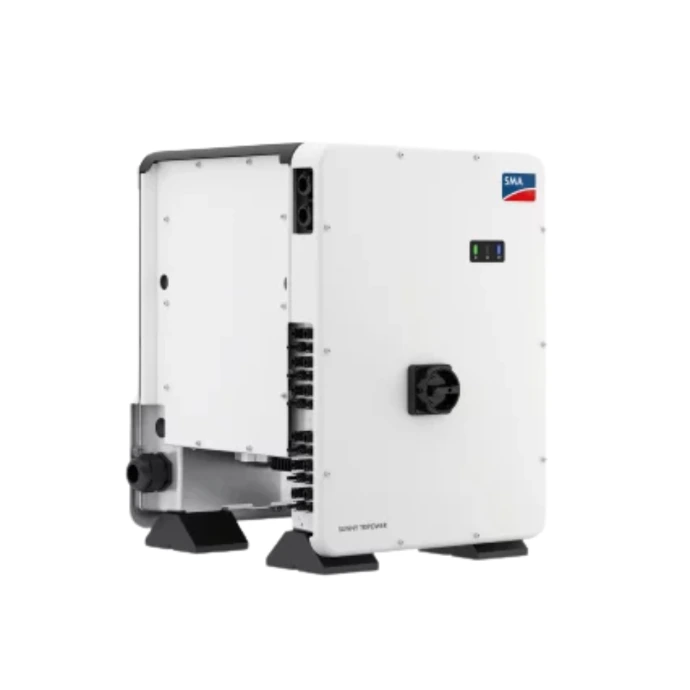 Solar inverter system converting photovoltaic DC energy into usable AC electrical power for commercial renewable energy installations