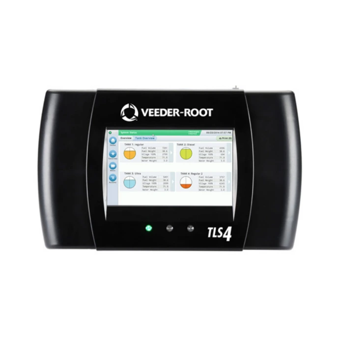 Automatic tank gauge monitoring system displaying fuel levels, tank status, and fuel inventory data for underground fuel storage tanks