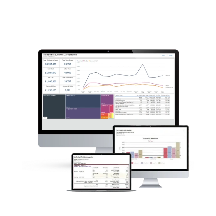 Fuel management software dashboard monitoring fuel consumption, vehicle fueling activity, and operational performance across fleet fueling infrastructure