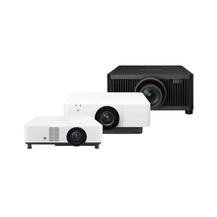 Professional video projection systems with high-brightness projectors used for conference rooms, auditoriums, and presentation environments